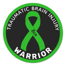 Traumatic Brain Injury Warrior Ribbon Black Classic Round Sticker