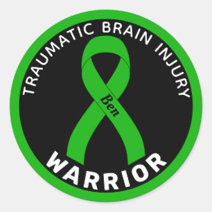 Traumatic Brain Injury Warrior Ribbon Black Classic Round Sticker