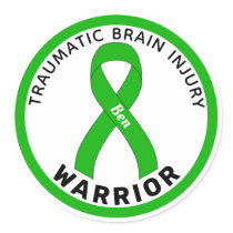 Traumatic Brain Injury Warrior Ribbon White Classic Round Sticker