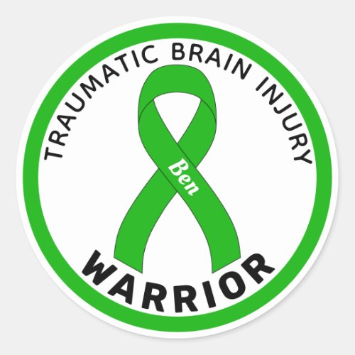 Traumatic Brain Injury Warrior Ribbon White Classic Round Sticker
