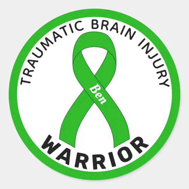 Traumatic Brain Injury Warrior Ribbon White Classic Round Sticker | Zazzle