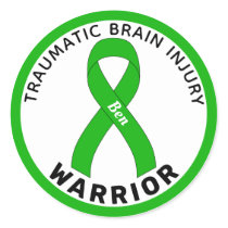 Traumatic Brain Injury Warrior Ribbon White Classic Round Sticker