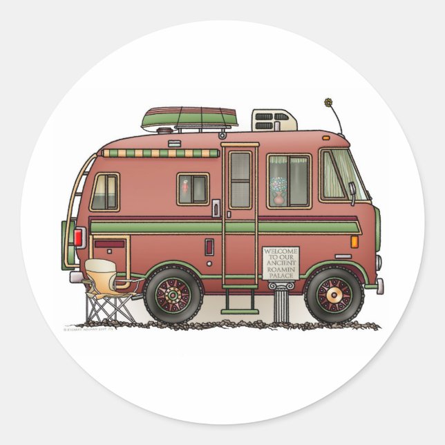 Travco Motor Home Camper RV Classic Round Sticker (Front)