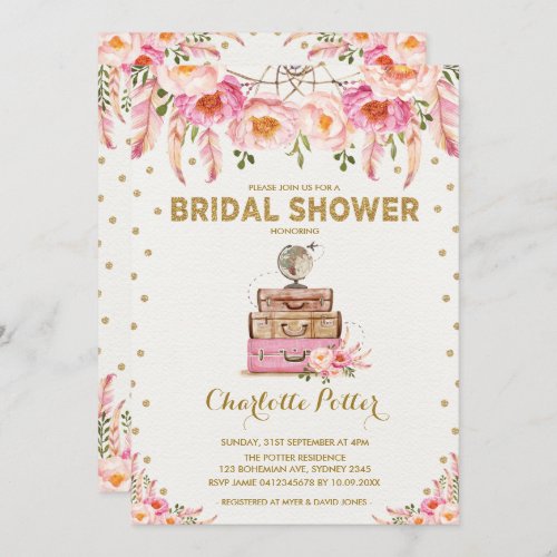 Travel Adventure Bridal Shower Pink Floral Invite