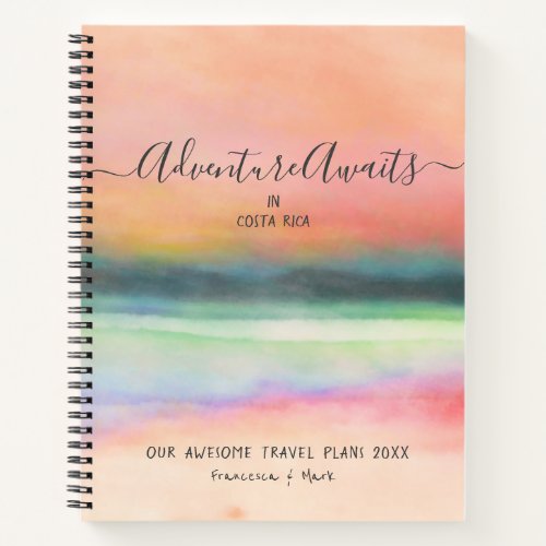 Travel Adventure Couple Pink Watercolor Custom Notebook