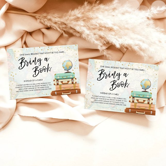 Travel Adventure Gold Baby Shower Bring a book Enclosure Card (Creator Uploaded)