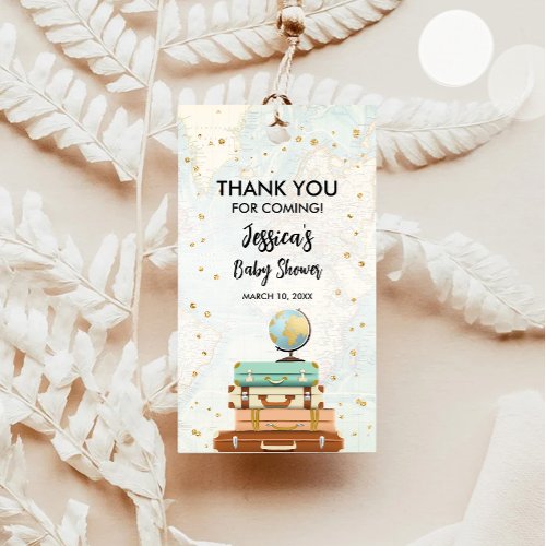 Travel Adventure Gold Confetti Baby Shower Gift Tags
