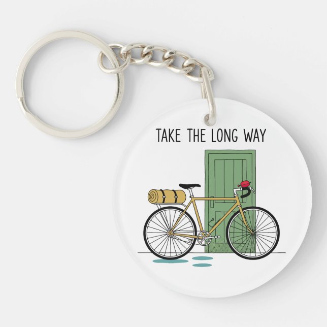 Travel Adventure Line Art – Take the Long Way Keychain (Front)