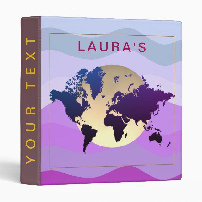 Travel Adventure Purple World Map landscape 3 Ring Binder (Front/Spine)