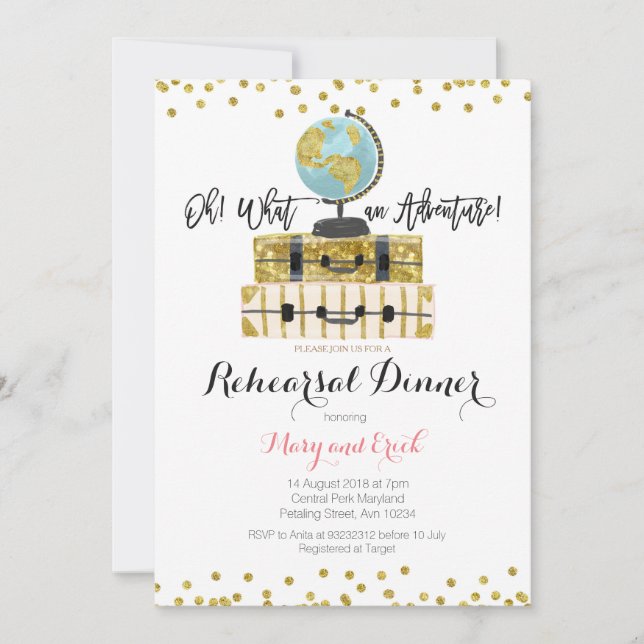 Travel Adventure Rehearsal Dinner Invitation (Front)