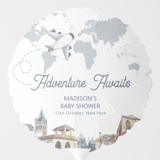 Travel Adventure World Map Airplane Baby Shower  Balloon (Front)