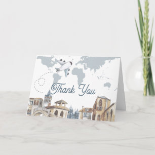 Travel Adventure World Map Airplane Baby Shower Letterpress Thank You Card