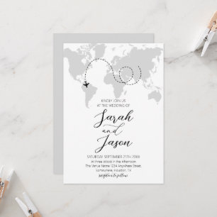 Travel Adventure World Map Destination Wedding Invitation