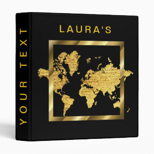 Travel Adventure World Map Gold Faux Geometry 3 Ring Binder