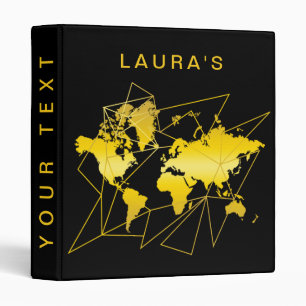 Travel Adventure World Map Gold Geometry Black 3 Ring Binder