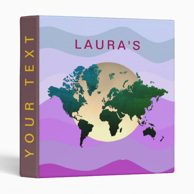 Travel Adventure World Map Purple landscape 3 Ring Binder (Front/Spine)