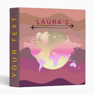Travel Adventure World Map Watercolor Waves 3 Ring Binder