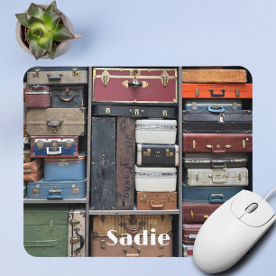 Travel Adventures, Vintage Suitcases Mouse Pad