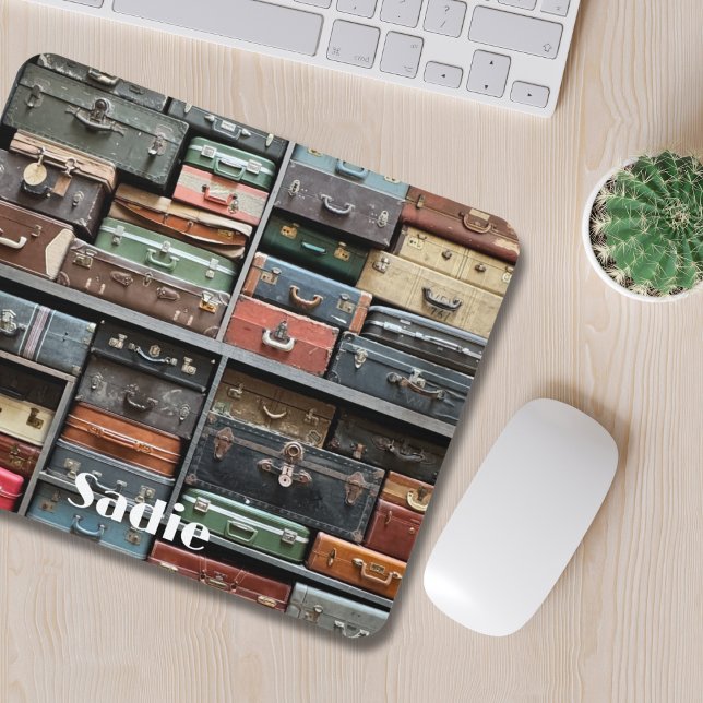 Travel Adventures, Vintage Suitcases Mouse Pad (Creator Uploaded)
