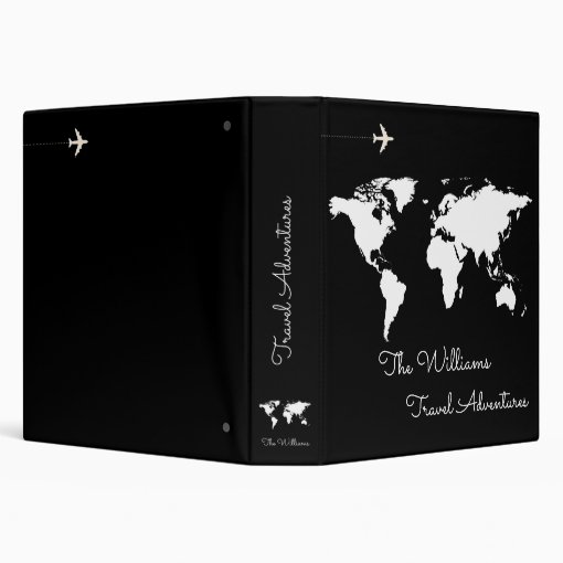 Travel adventures / world map black custom 3 ring binder | Zazzle