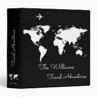 travel adventures / world map black custom 3 ring binder