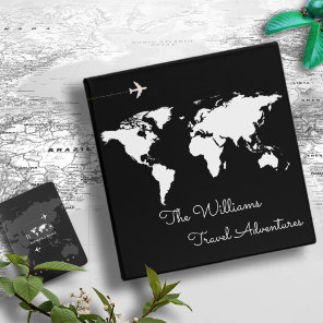 Travel adventures / world map black custom 3 ring binder