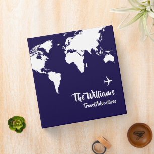 Travel Adventures . World Map blue 3 Ring Binder