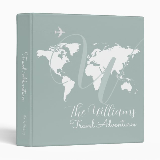 Travel Adventures World Map custom blue 3 Ring Binder (Front/Spine)