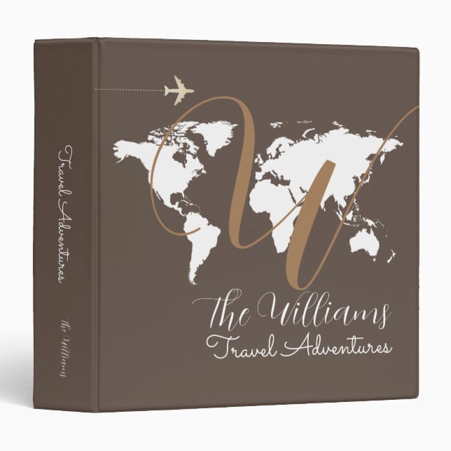 Travel Adventures World Map custom brown 3 Ring Binder (Front/Spine)