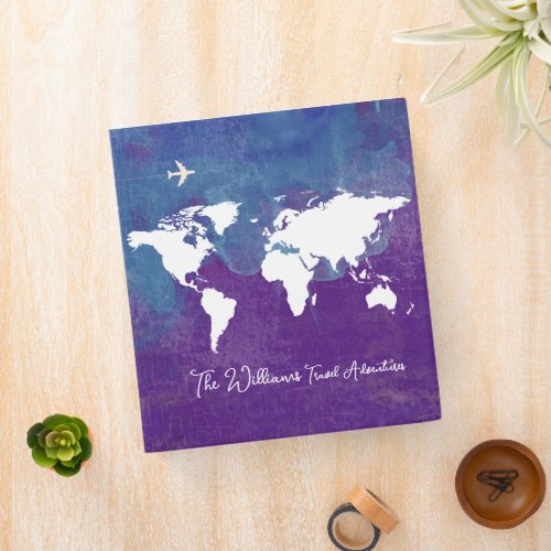 Travel Adventures World Map custom purple blue 3 Ring Binder