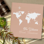 Travel Adventures / World Map Dusty Rose 3 Ring Binder<br><div class="desc">Dusty-rose background with a white map of the world,  and your own family name in a script font-style with custom words 'Travel Adventures'...  to collect photos and memories of your travels around the world</div>