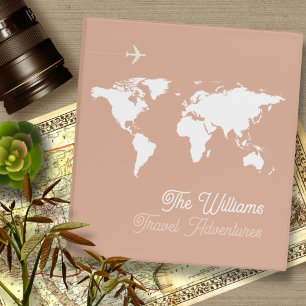 Travel Adventures / World Map Dusty Rose 3 Ring Binder