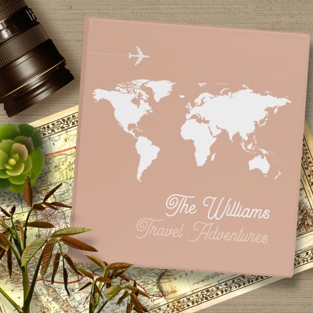 Travel Adventures / World Map Dusty Rose 3 Ring Binder (Creator Uploaded)