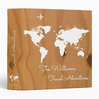 travel adventures / world map on wood, custom 3 ring binder