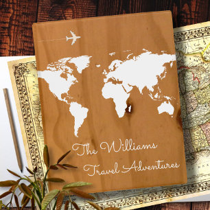 travel adventures / world map on wood, stylish mini binder