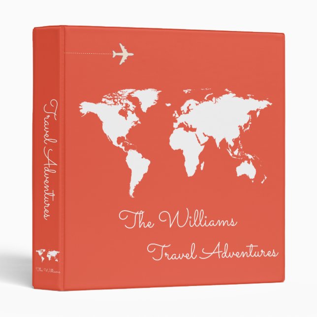 Travel Adventures World Map Orange Red 3 Ring Binder (Front/Spine)