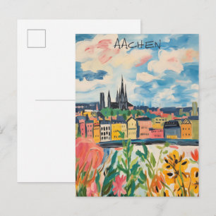 Travel Aesthetic Painting City Aachen Germany Postcard