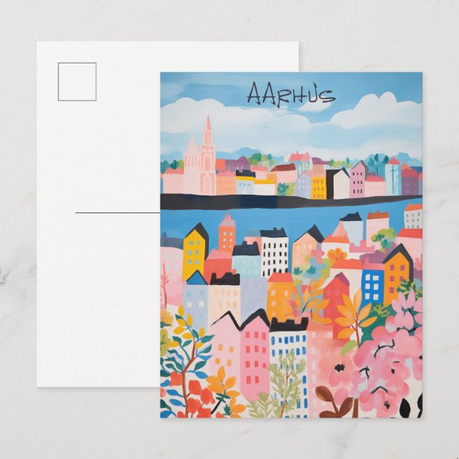 Travel Aesthetic Painting City Aarhus Danmark Postcard (Front/Back)