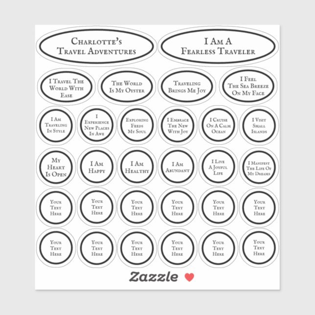 Travel Affirmations Black And White Template Of 30 Sticker (Sheet)