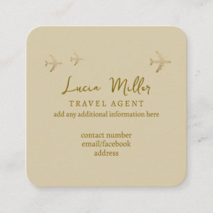 Travel agency consultant beige square business card