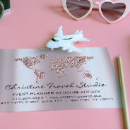 Travel Agency Earth Globe Rose Blush Glitter Business Card at Zazzle