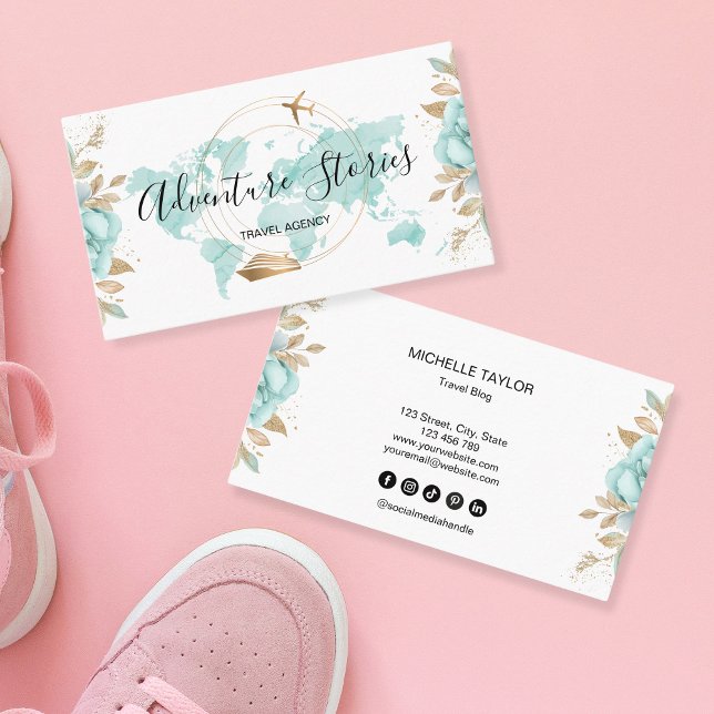 Travel Agency Travel Blog Blue World Map Cruise  Business Card (Creator Uploaded)