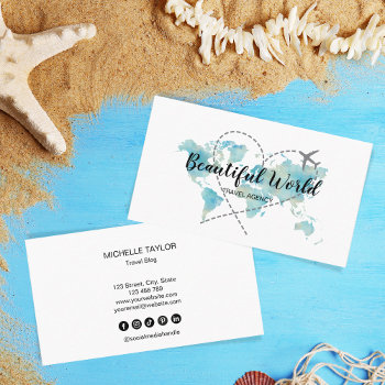 Travel Agency Travel Blog World Map Logo Business Card by smmdsgn at Zazzle