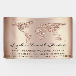 travel Agency World Map Rose Gold Earth Event Plan Banner
