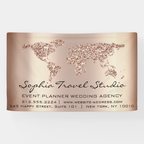travel Agency World Map Rose Gold Earth Event Plan Banner
