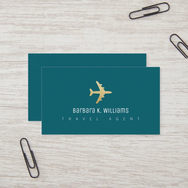 Travel Agent Airplane dark-teal Business Card (Front/Back In Situ)