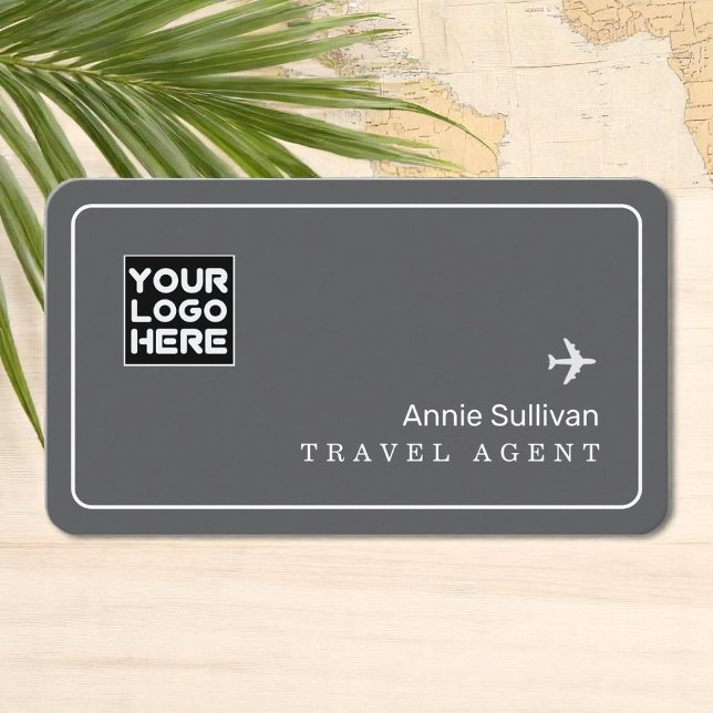 Travel Agent Airplane World Map Gray Business Card (Creator Uploaded)
