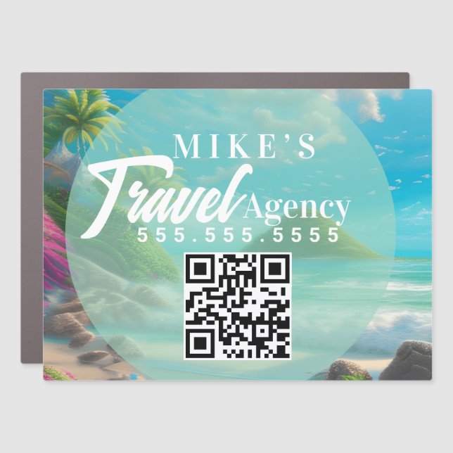 Travel Agent Beach Island Logo QR Code   Car Magnet (Front)