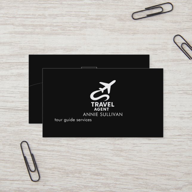 Travel Agent Black Business Card (Front/Back In Situ)