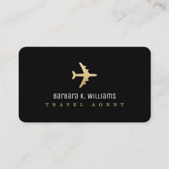 Travel Agent Black Business Card With An Airplane by mixedworld at Zazzle